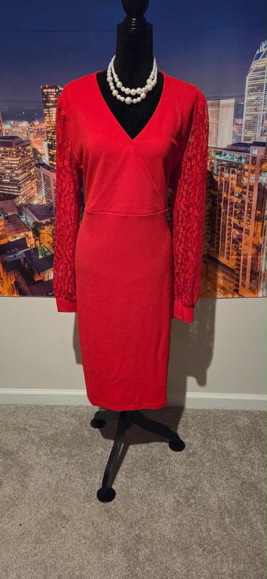 Laced Sleeve Red Dress