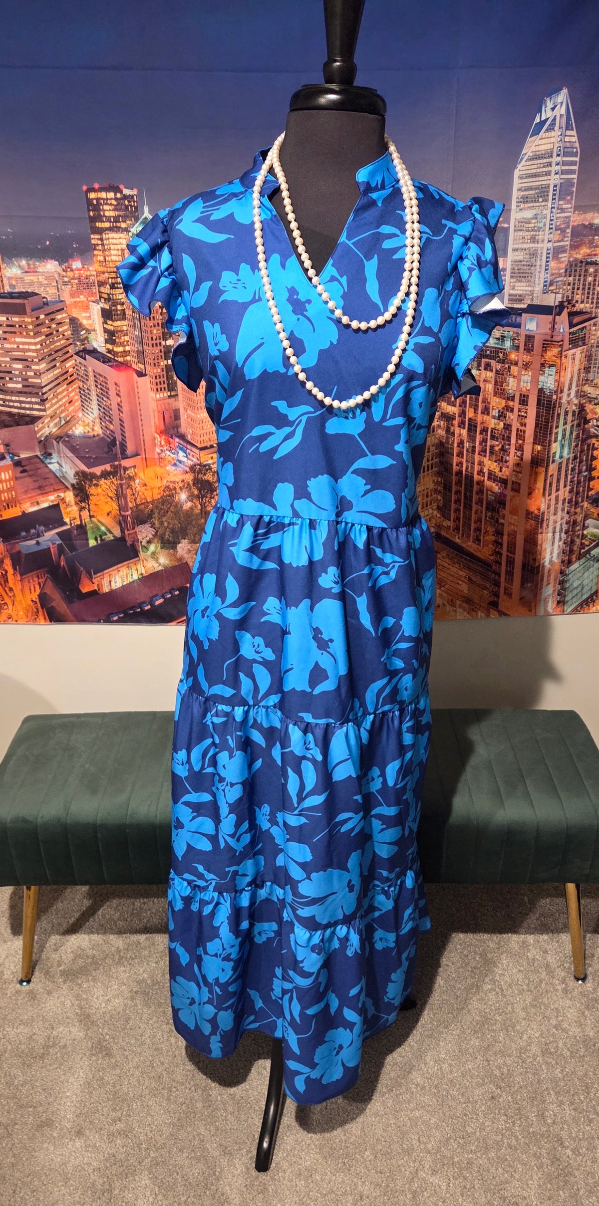 Floral of blues maxi dress